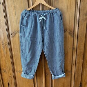 Women's Cropped Drawstring Ankle Pants in Blue Stripe